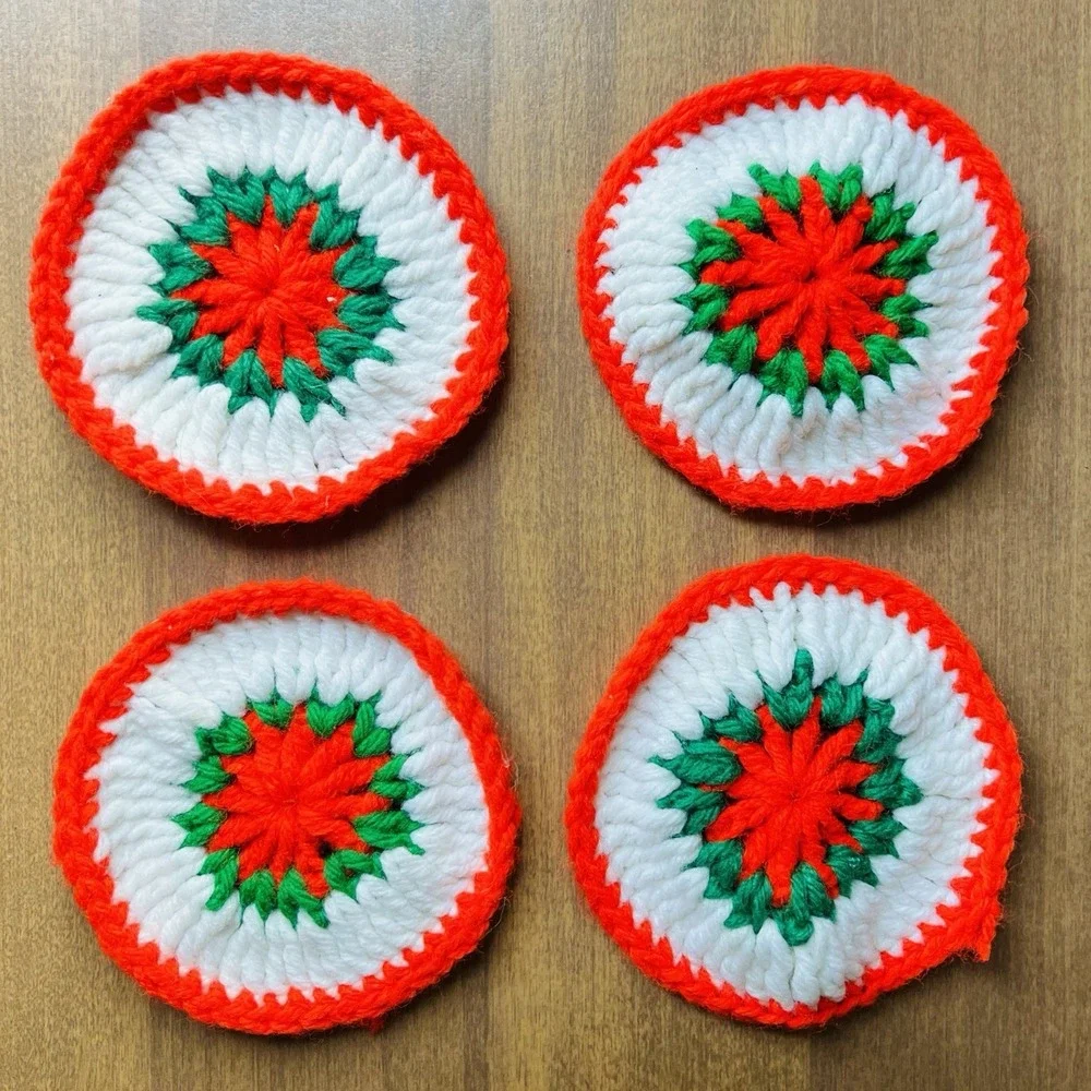 Vintage Handmade Crochet Coasters Christmas Decor Grannycore cottagecore
